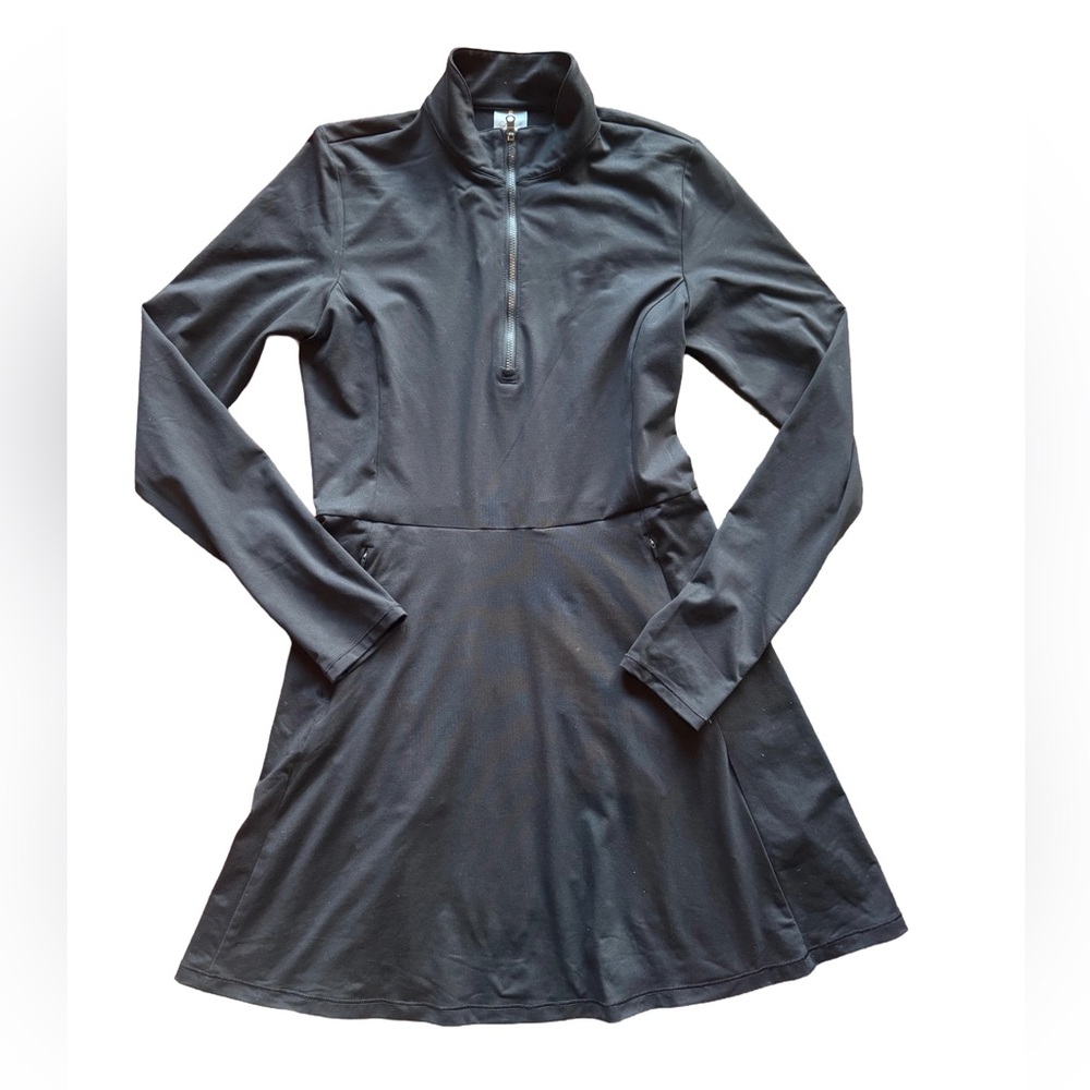 CALIA Black Long Sleeve Quarter Zip Long-Sleeve Mini Dress with Pockets
